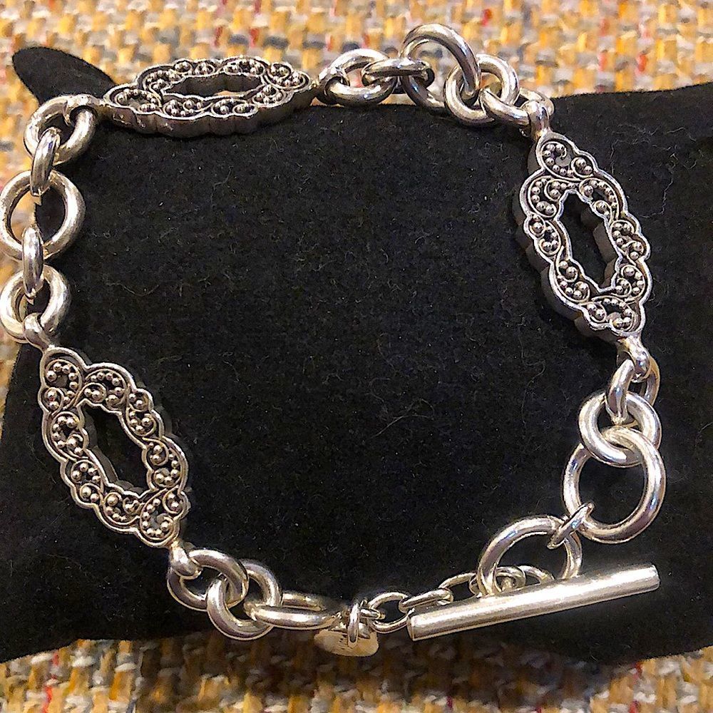LOIS HILL Oxidized Sterling Silver Granulated Filigree Open Link Toggle Bracelet